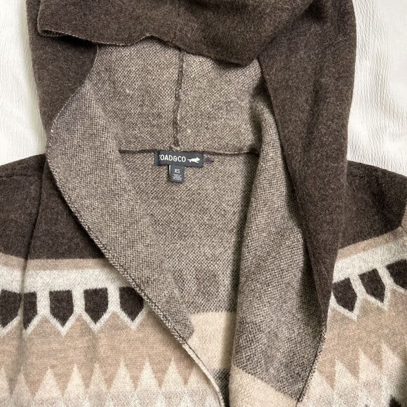 Merino wool Toad and Company Brown Navajo theme Hooded sweater jacket women’s XS - Picture 2 of 6